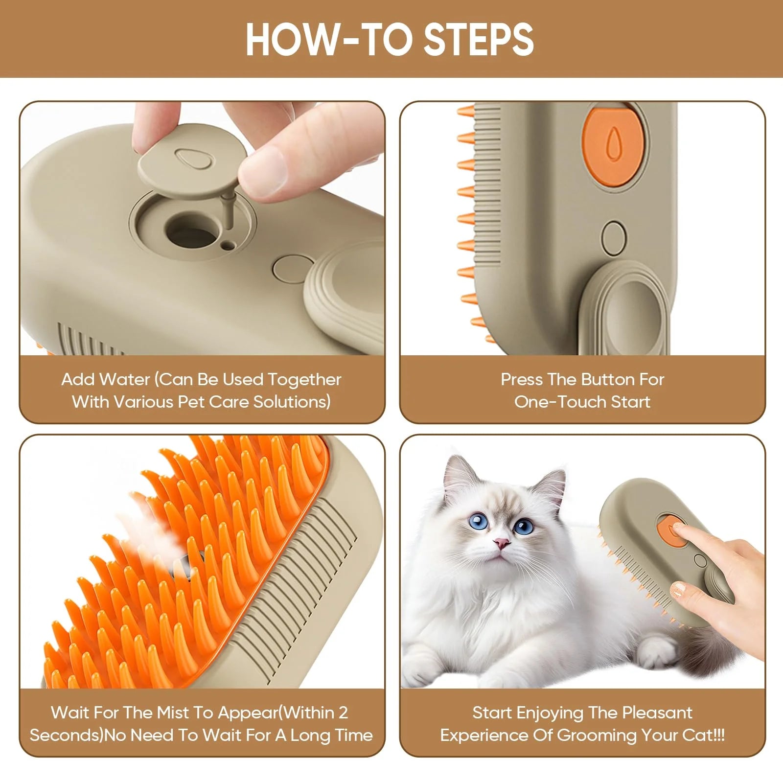Pet Steam Groomer Brush, New 4 in 1 Cat Steam Brush for Massaging and Cleaning Shedding Pet Hair, Pet Steamy Brushes Multifunctional Hair Removal Comb for Cats Dogs