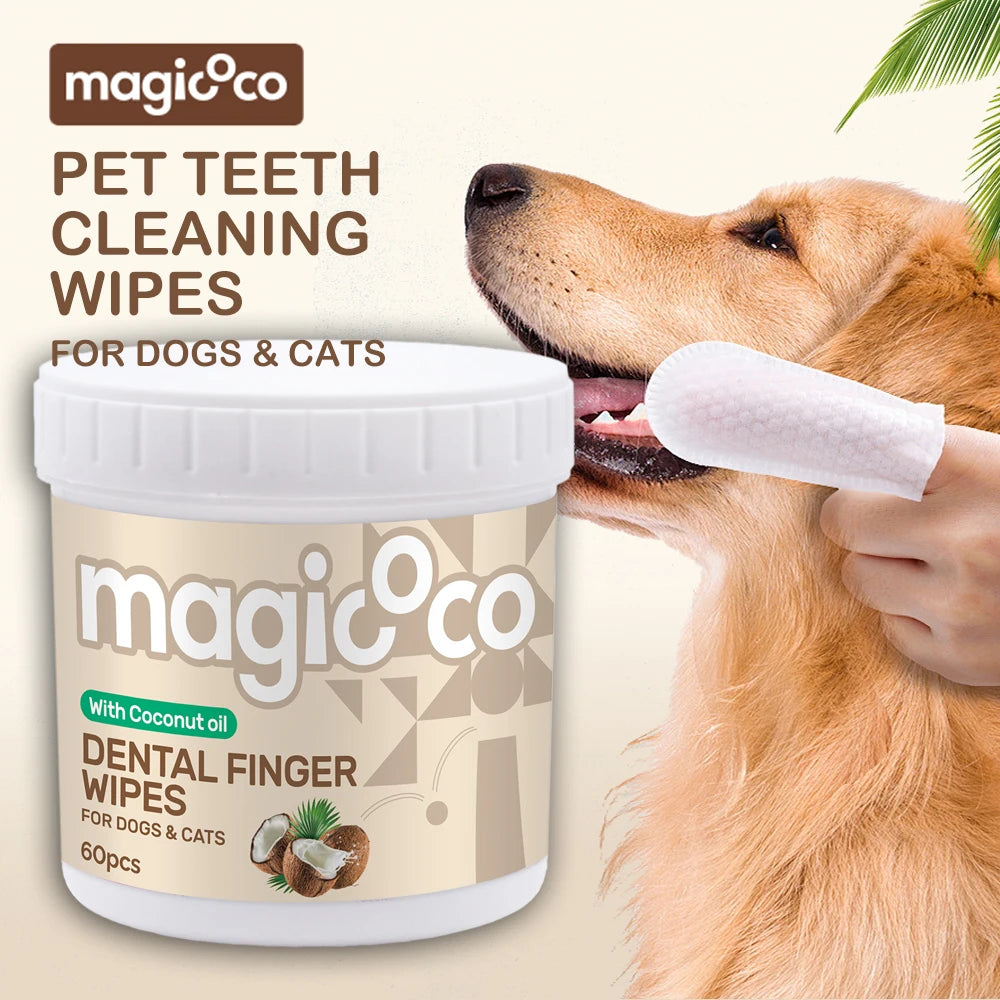Teeth Cleaning Wipes for Cats Dogs 60Pcs Pet Dental Finger Wipes for Disposable Gentle Teeth Cleaning Pads Bad Tooth Remover