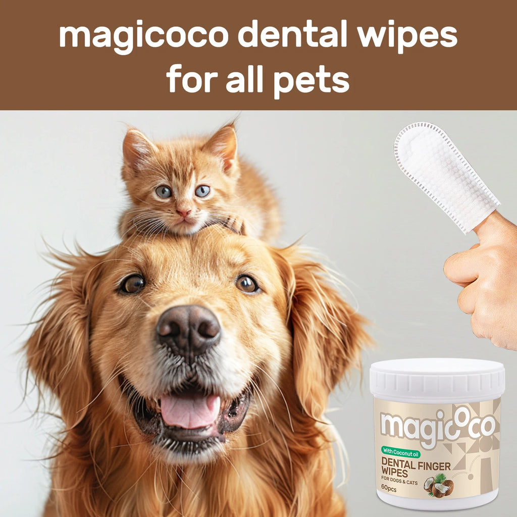 Teeth Cleaning Wipes for Cats Dogs 60Pcs Pet Dental Finger Wipes for Disposable Gentle Teeth Cleaning Pads Bad Tooth Remover